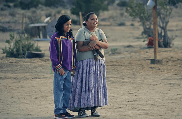 Benny (Keir Tallman, L) and his cousin Frybread Face (Charley Hogan) surveying the sheep ranch they've been banished to, in “Frybread Face and Me.” (Indion Entertainment/Array Releasing)