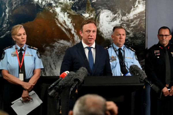 Queensland Deputy Premier Steven Miles updated the media about Cyclone Jasper in Brisbane, Australia, on Dec. 11, 2023. (Dan Peled/Getty Images)