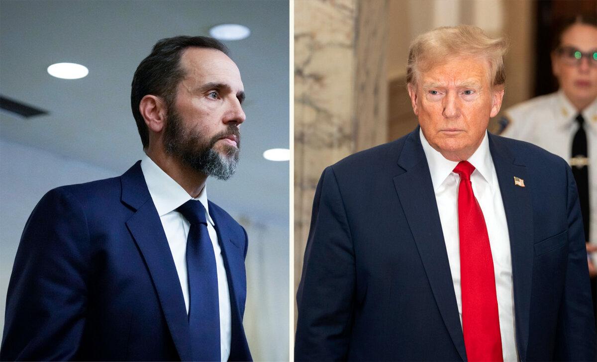 (Left) Special counsel Jack Smith in Washington on Aug. 1, 2023. (Drew Angerer/Getty Images) / (Right) Former President Donald Trump. (David Dee Delgado/Getty Images)