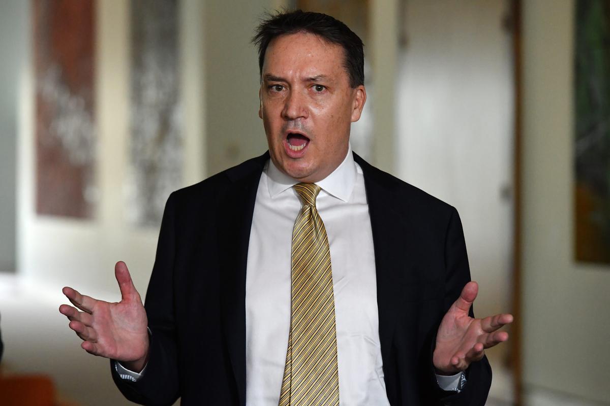 AAP Image/Mick Tsikas, Libertarian Party member of New South Wales, at a press conference at a parliamentary home in Canberra, Australia on November 23, 2021.