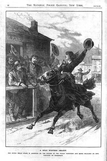 Belle Star, "A Wild Western Amazon," as depicted in the National Police Gazette, 1886. Library of Congress. (Public Domain)