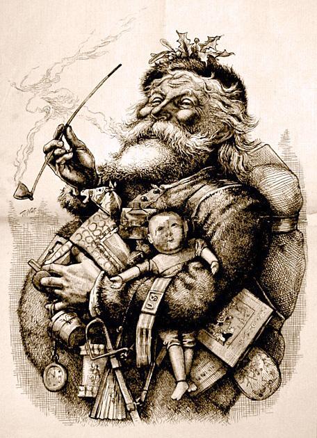 “Merry Old Santa Claus,” 1881, by Thomas Nast. Harper’s Weekly. (Public Domain)