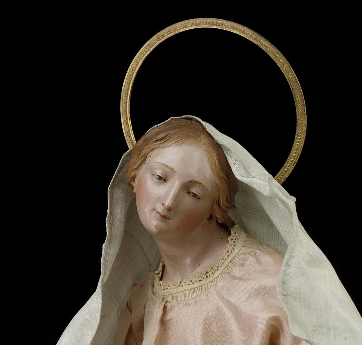 A detail of the Virgin's face from the crèche figurine by Giuseppe Sanmartino. (Public Domain)