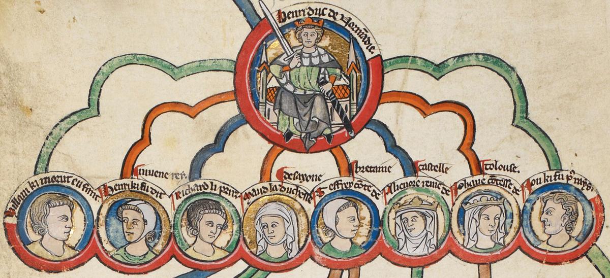 King Henry II of England and his children (L-R): William, Henry the young King, Richard Lionheart, Matilda, Geoffrey, Eleonor, Joan, John Lackland. (Public Domain)