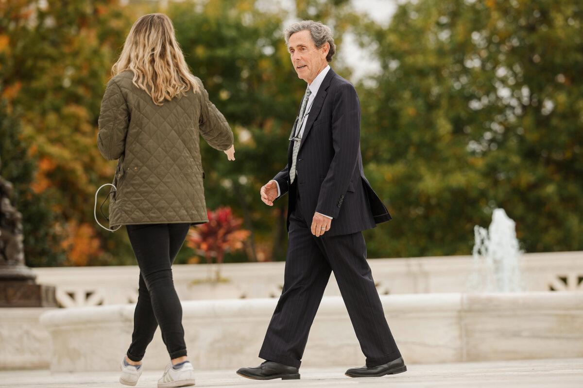 Edward Blum, a long-time opponent of affirmative action in higher education and founder of Students for Fair Admissions, leaves the U.S. Supreme Court in Washington on Oct. 31, 2022, after oral arguments in cases against Harvard and the University of North Carolina. (Chip Somodevilla/Getty Images)