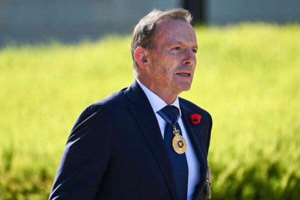 Former Prime Minister of Australia and Adviser to the UK Board of Trade, Tony Abbott attends the veterans march at the Australian War Memorial on April 25, 2023 in Canberra, Australia. (Martin Ollman/Getty Images)
