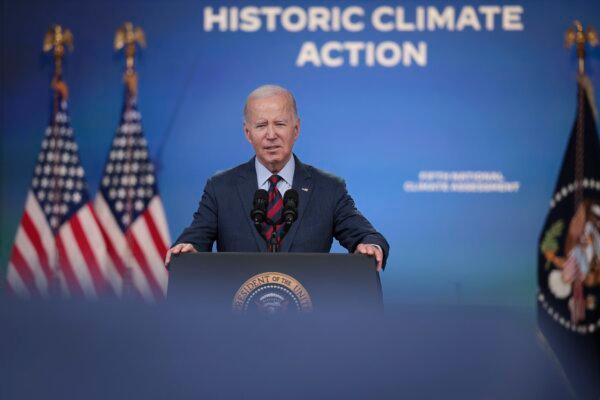 President Joe Biden delivers remarks during a climate event at the White House complex in Washington on Nov. 14, 2023. (Win McNamee/Getty Images)