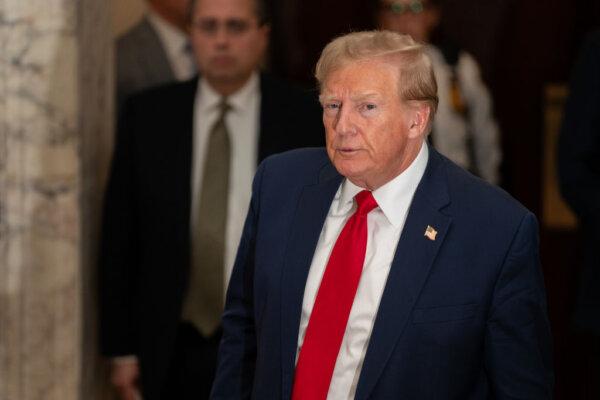 Former U.S. President Donald Trump departs for lunch and speaks to the media during his trial in New York State Supreme Court in New York City on Dec. 7, 2023. (David Dee Delgado/Getty Images)