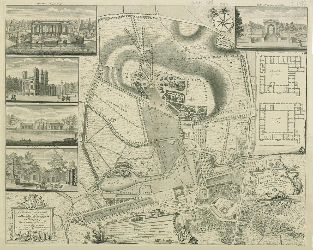 A plan of the gardens and park at Wilton House, 1746, by J. Rocque and R. White. National Library of France. (Public Domain)