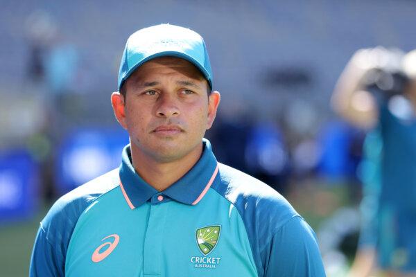 Usman Khawaja of Australia is seen during an interview before Day 1 of the first Test match between Australia and Pakistan at Optus Stadium in Perth, Australia on Dec. 14, 2023. (AAP Image/Richard Wainwright)