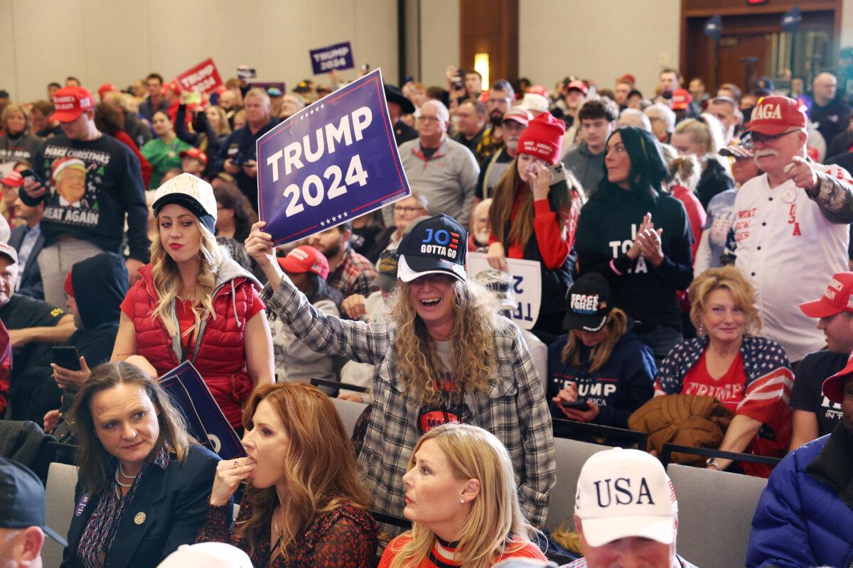 Guests attend a rally with Republican presidential candidate former President Donald Trump at the Hyatt Hotel in Coralville, Iowa, on Dec. 13, 2023. (Scott Olson/Getty Images)