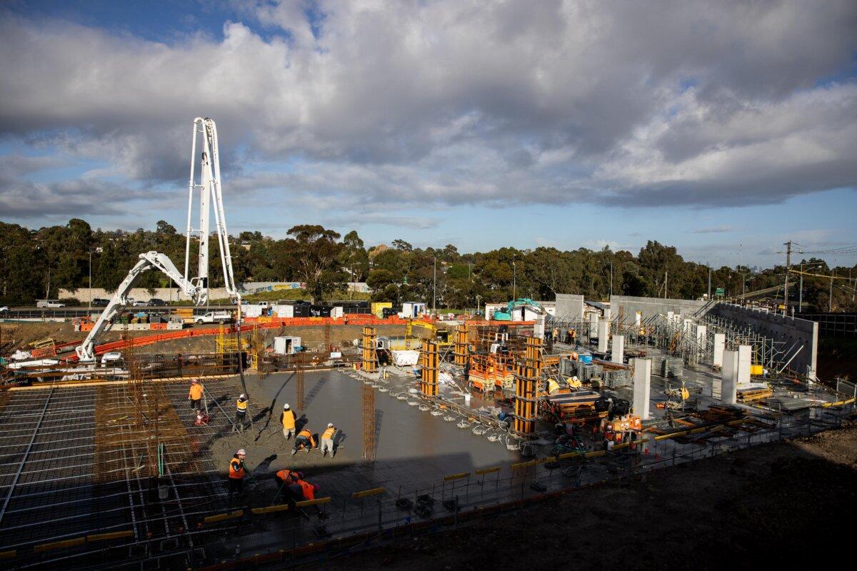 North East Link construction site is seen during a press conference in Melbourne, Australia, on June 6, 2022. (AAP Image/Diego Fedele)