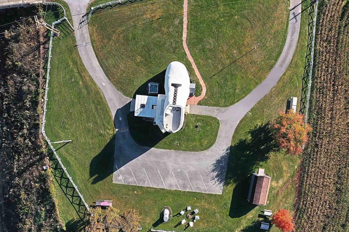 Aerial view of the Haines Shoe House. (Courtesy of <a href="https://www.hainesshoehouse.com/">Haines Shoe House</a>)