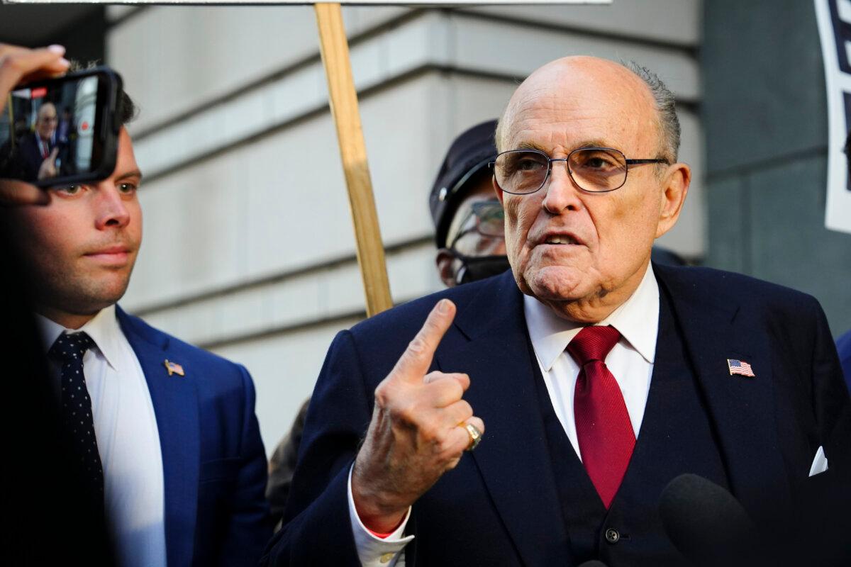 Rudy Giuliani, a former lawyer for former President Donald J. Trump, leaves the E. Barrett Prettyman U.S. Courthouse after jury deliberations in Washington on Dec. 15, 2023. (Madalina Vasiliu/The Epoch Times)