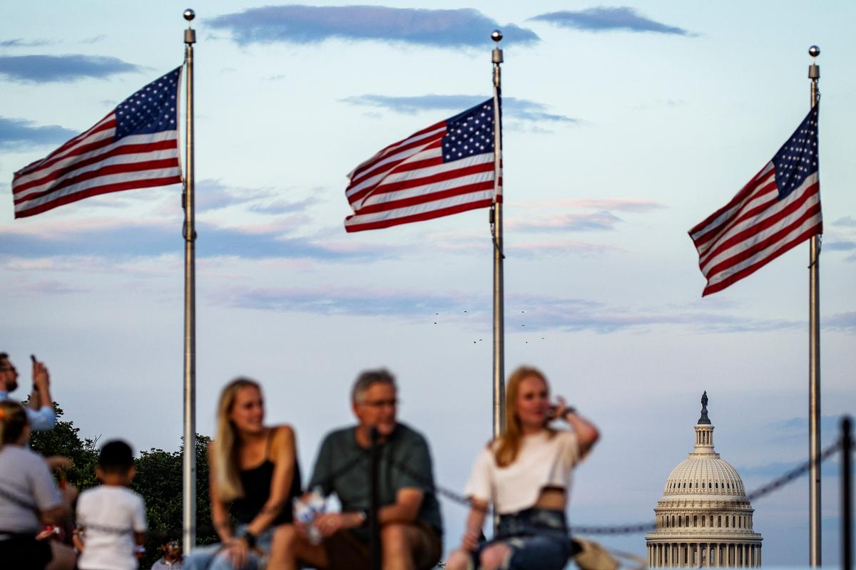 The U.S. Capitol building viewed from the base of the Washington Monument in Washington on June 25, 2023. (Samuel Corum/Getty Images)