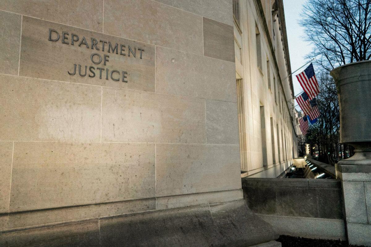 The Department of Justice building in Washington on Feb. 9, 2022. (Stefani Reynolds/AFP via Getty Images)