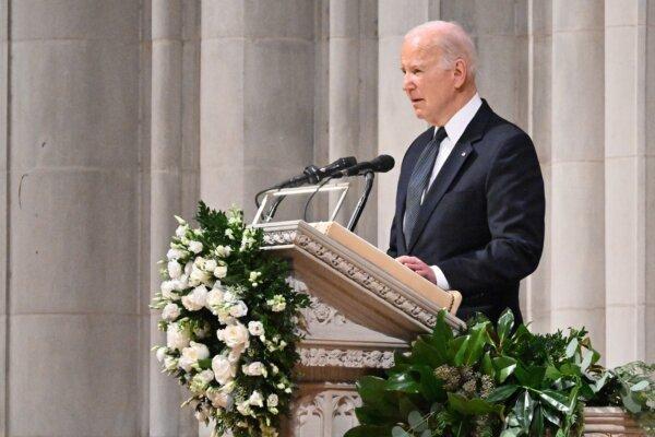 President Joe Biden speaks during a memorial service for former Supreme Court Justice Sandra Day O'Connor at the National Cathedral in Washington on Dec. 19, 2023. (Mandel Ngan/AFP via Getty Images)