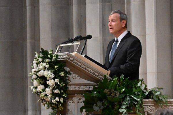 Supreme Court Chief Justice John Roberts speaks during a memorial service for former Supreme Court Justice Sandra Day O'Connor at the National Cathedral in Washington on Dec. 19, 2023. (Mandel Ngan/AFP via Getty Images)