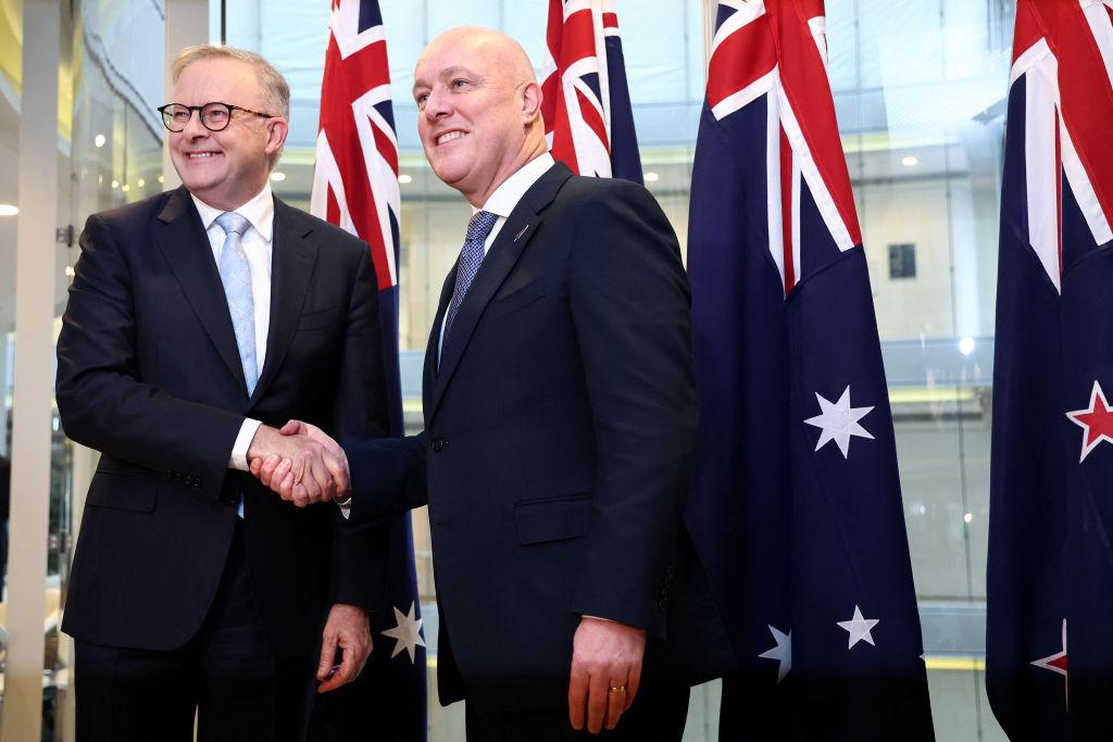 Australia's Prime Minister Anthony Albanese (L) along with New Zealand's Prime Minister Christopher Luxon and Canada's Justin Trudeau have expressed their concern over a planned IDF invasion in Gaza. (David Gray/AFP via Getty Images)