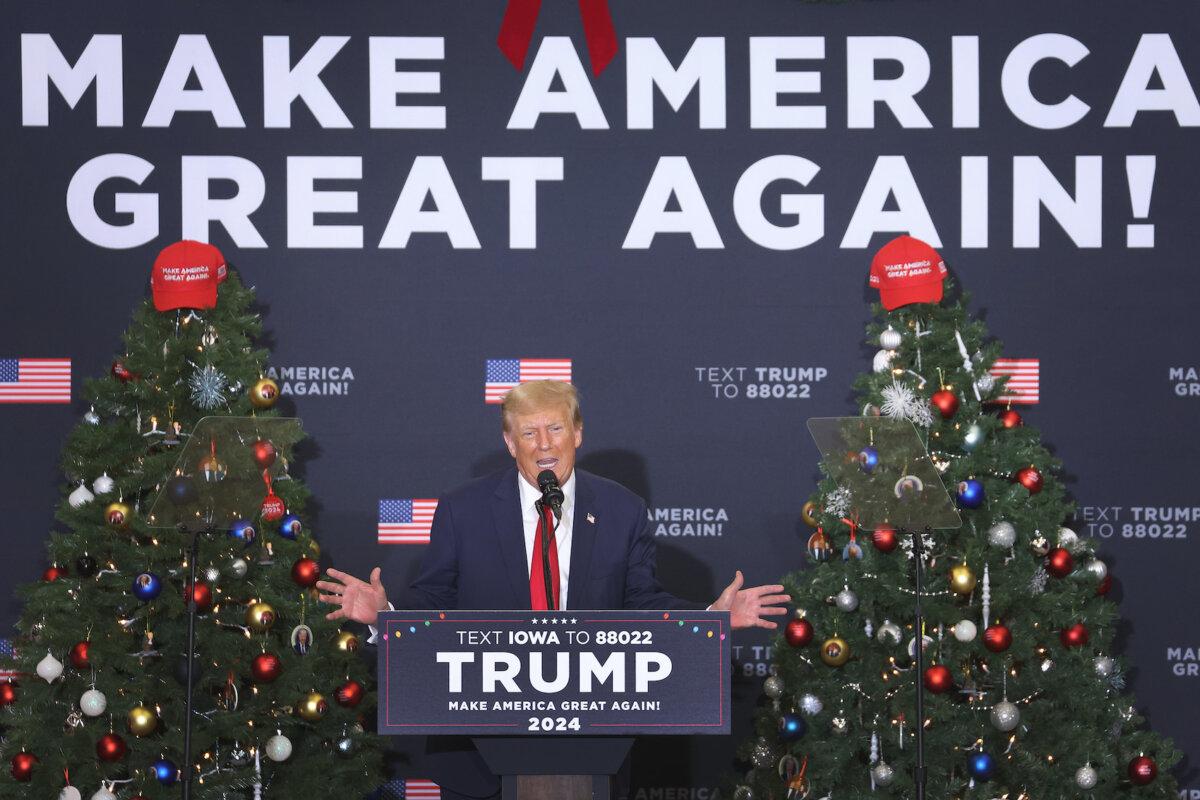 Republican presidential candidate and former U.S. President Donald Trump speaks at a campaign event in Waterloo, Iowa on Dec. 19, 2023. (Scott Olson/Getty Images)