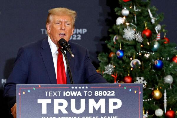 Former President and 2024 presidential hopeful Donald Trump speaks during a campaign event in Waterloo, Iowa, on Dec. 19, 2023. (Kamil Krzaczynski/AFP via Getty Images)