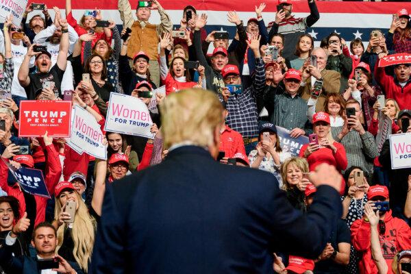 Supporters cheer as US President Donald Trump arrives to address a "Keep America Great" rally in Colorado Springs, Colorado, on February 20, 2020. (Jim Watson/AFP via Getty Images)