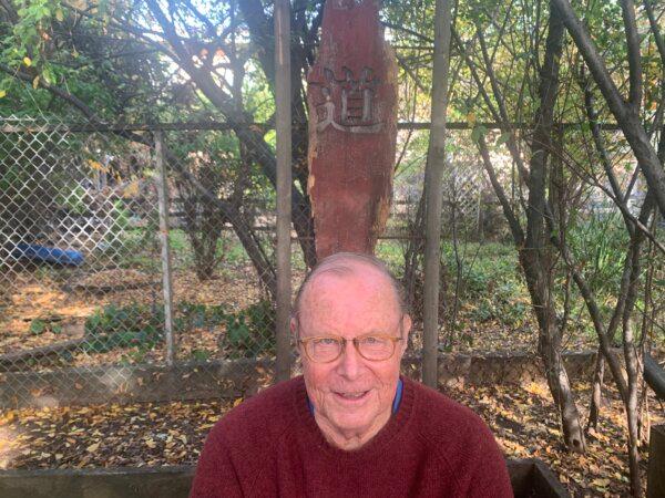 Dan Stevenson, who originally installed the Buddha statue, at home in Oakland, Calif., on Dec. 5, 2023. (Helen Billings/The Epoch Times)