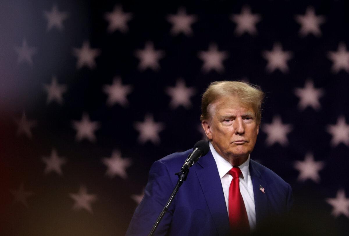 Republican presidential candidate former U.S. President Donald Trump delivers remarks during a campaign rally at the Reno-Sparks Convention Center in Reno, Nevada, on Dec. 17, 2023. (Justin Sullivan/Getty Images)
