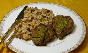 Pesto Lamb With Wild Mushroom Rice
