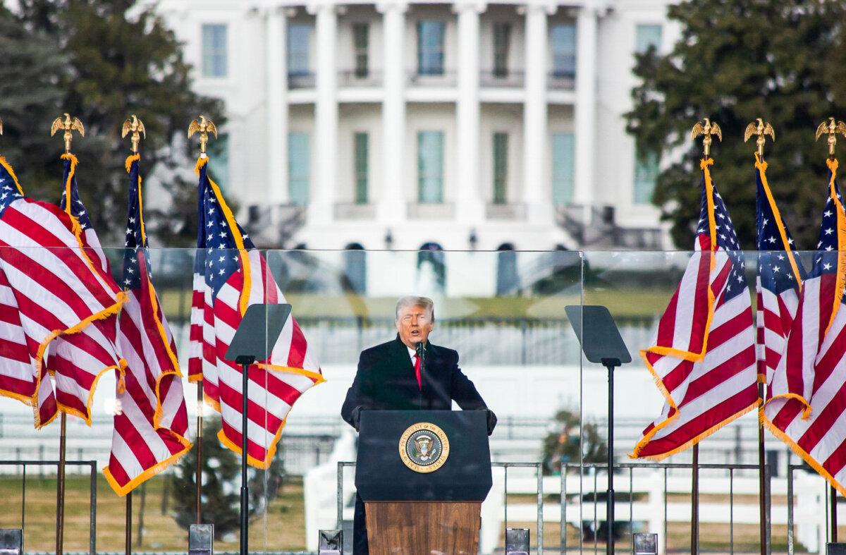 President Donald Trump at the Save America rally in Washington, on Jan. 6, 2021. (Lisa Fan/The Epoch Times)