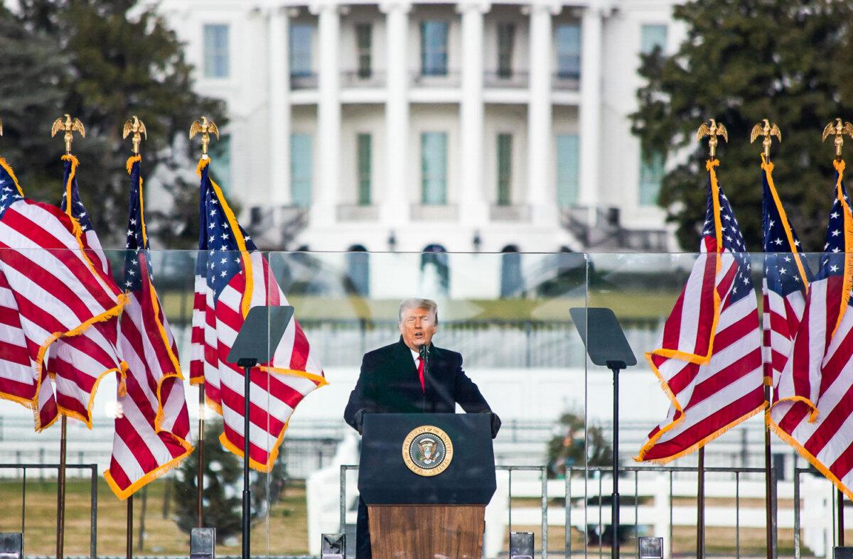President Donald Trump at the Save America rally in Washington on Jan. 6, 2021. (Lisa Fan/The Epoch Times)