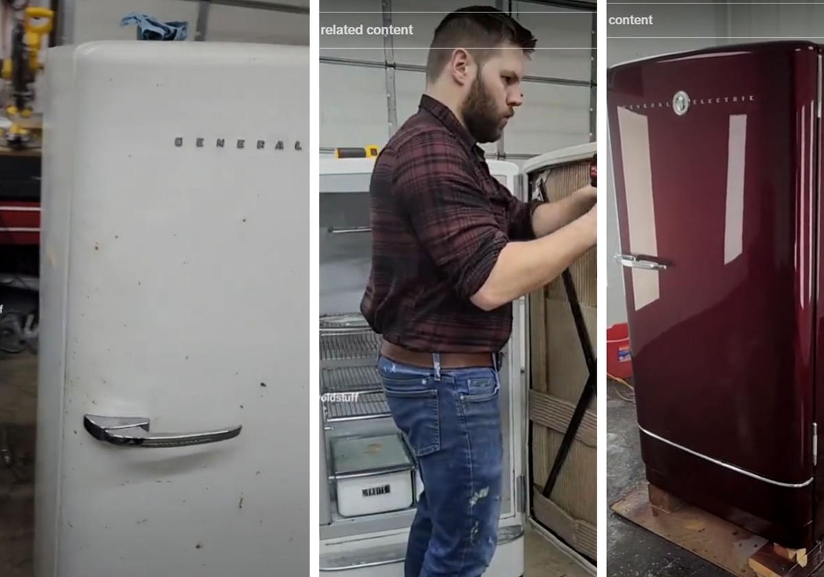 Mr. Soyring restores a 1947 General Electric refrigerator. (Courtesy of Dustin Soyring)