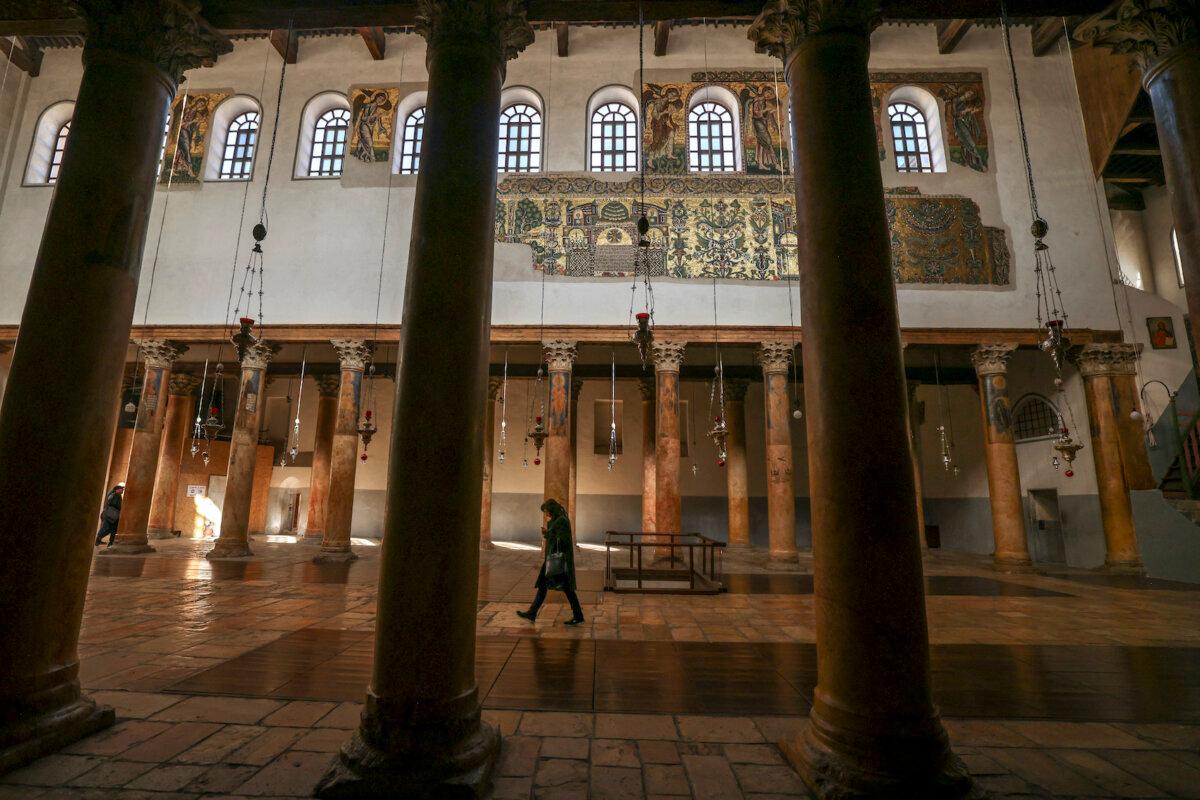 The deserted Nativity Church in the biblical city of Bethlehem on Dec. 20, 2023. (Hazem Bader/AFP via Getty Images)
