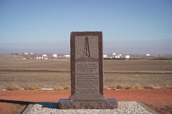 A historic field where oil was first discovered by Amerada Petroleum Corporation on April 4, 1951, in Tioga, N.D., seen on Dec. 20, 2023. (Madalina Vasiliu/The Epoch Times)