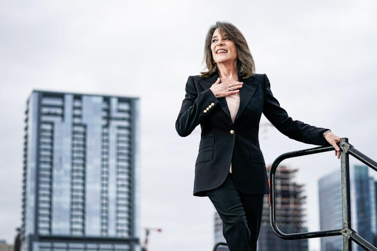 Marianne Williamson leaves a rally at Vic Mathias Shores Park in Austin, Texas, on Feb. 23, 2020. (Drew Angerer/Getty Images)