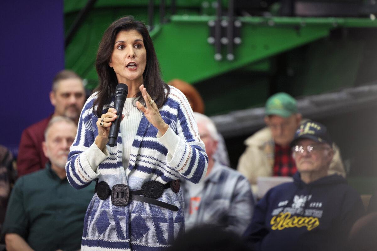 Republican presidential candidate Nikki Haley holds a town hall meeting in Nevada, Iowa, on March 9, 2023. (Scott Olson/Getty Images)