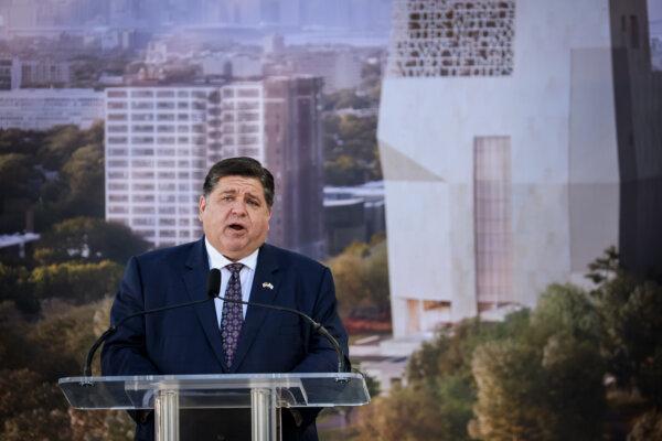 Illinois Governor J.B. Pritzker speaks during a ceremonial groundbreaking at the Obama Presidential Center in Jackson Park on Sept. 28, 2021, in Chicago, Illinois. (Scott Olson/Getty Images)