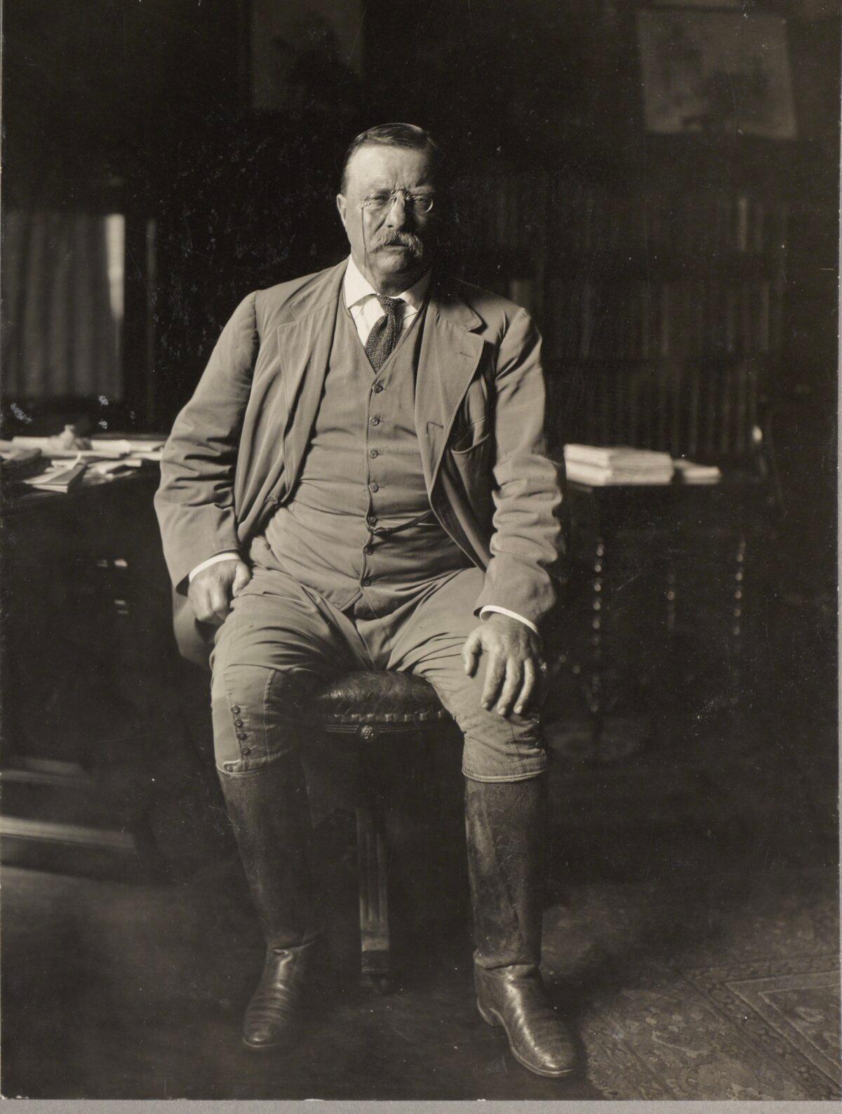 Theodore Roosevelt in his library at Oyster Bay, N.Y., circa 1912. (Public Domain)