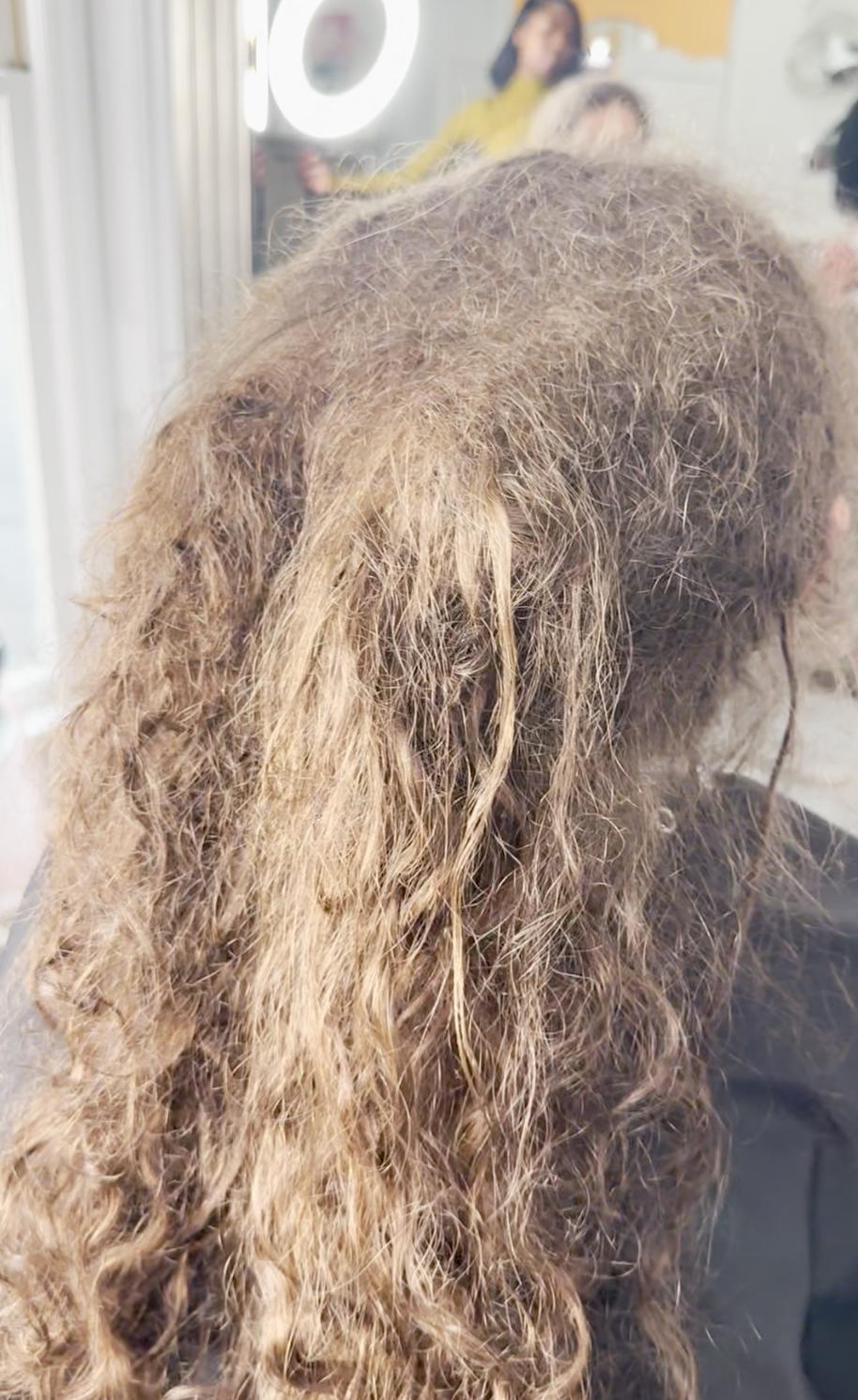 Rebecca's hair before it was detangled. (Courtesy of Leda Fazal/<a href="https://tonehairsalon.com/">Tone Hair Salon</a>)