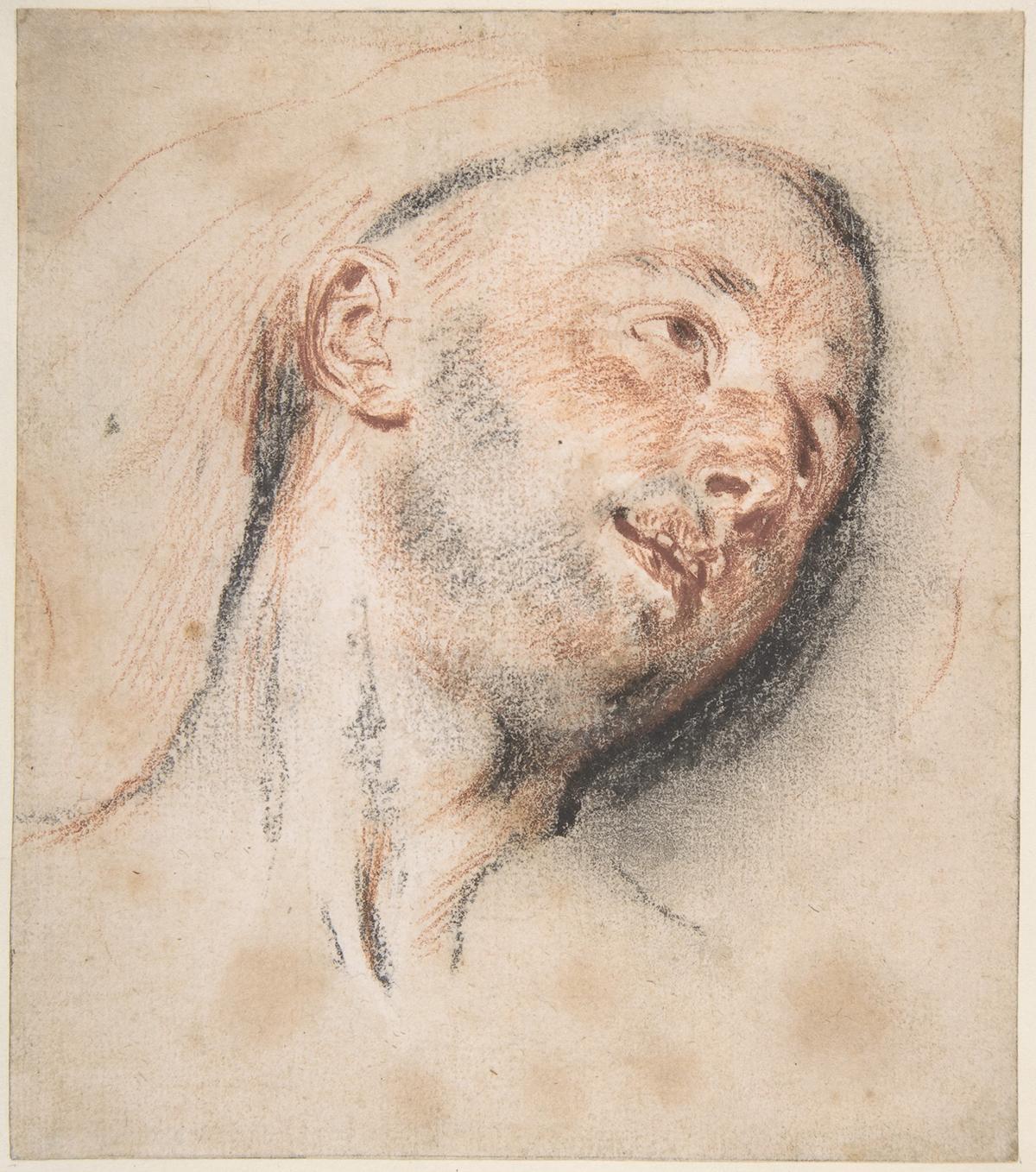 "Head of a Man," circa 1718, by Antoine Watteau. Red and black chalk; 5 7/8 inches by 5 3/16 inches. The Metropolitan Museum of Art, New York City. (Public Domain)
