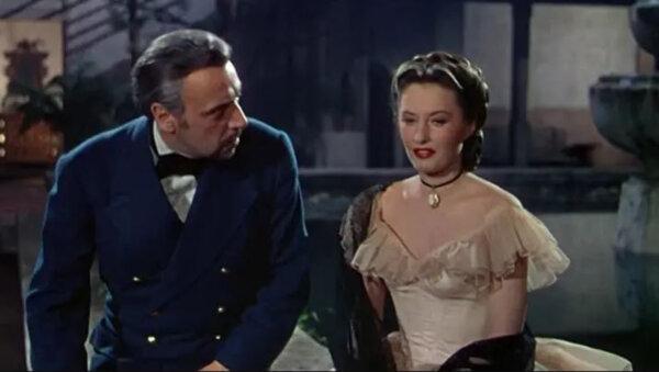 Capt. Pharaoh Coffin (George Coulouris) courts Lily Bishop (Barbara Stanwyck), in “California.” (Paramount Pictures)
