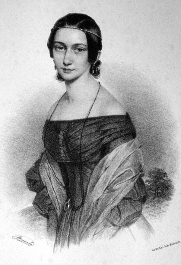Clara Wieck in an idealized lithograph, circa 1839, by Andreas Staub. (Public Domain)<span style="font-size: 16px;"> </span>