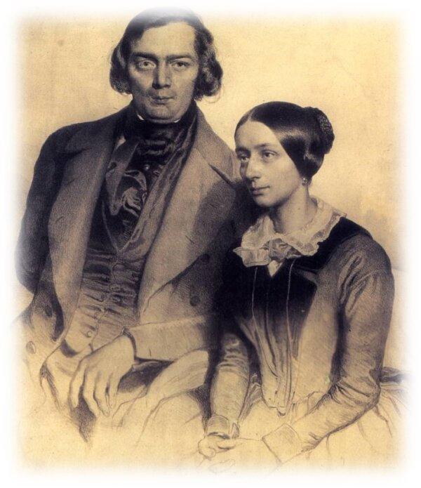 Robert and Clara Schumann in 1847, lithograph. (Public Domain)