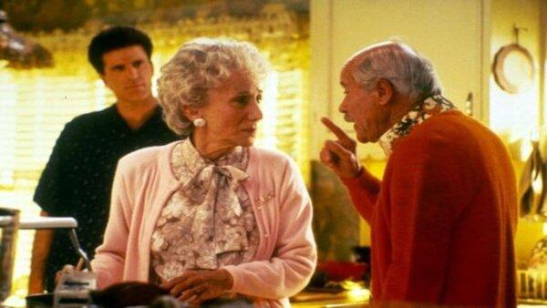 (L–R) John Tremont (Ted Danson), Bette Tremont (Olympia Dukakis), and Jake Tremont (Jack Lemmon), in “Dad.” (Universal Pictures)