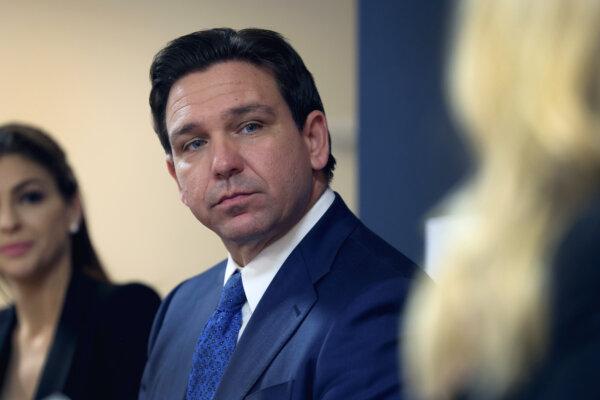 Republican presidential candidate Florida Gov. Ron DeSantis speaks to guests during the Scott County Fireside Chat at the Tanglewood Hills Pavilion in Bettendorf, Iowa, on Dec. 18, 2023. (Scott Olson/Getty Images)