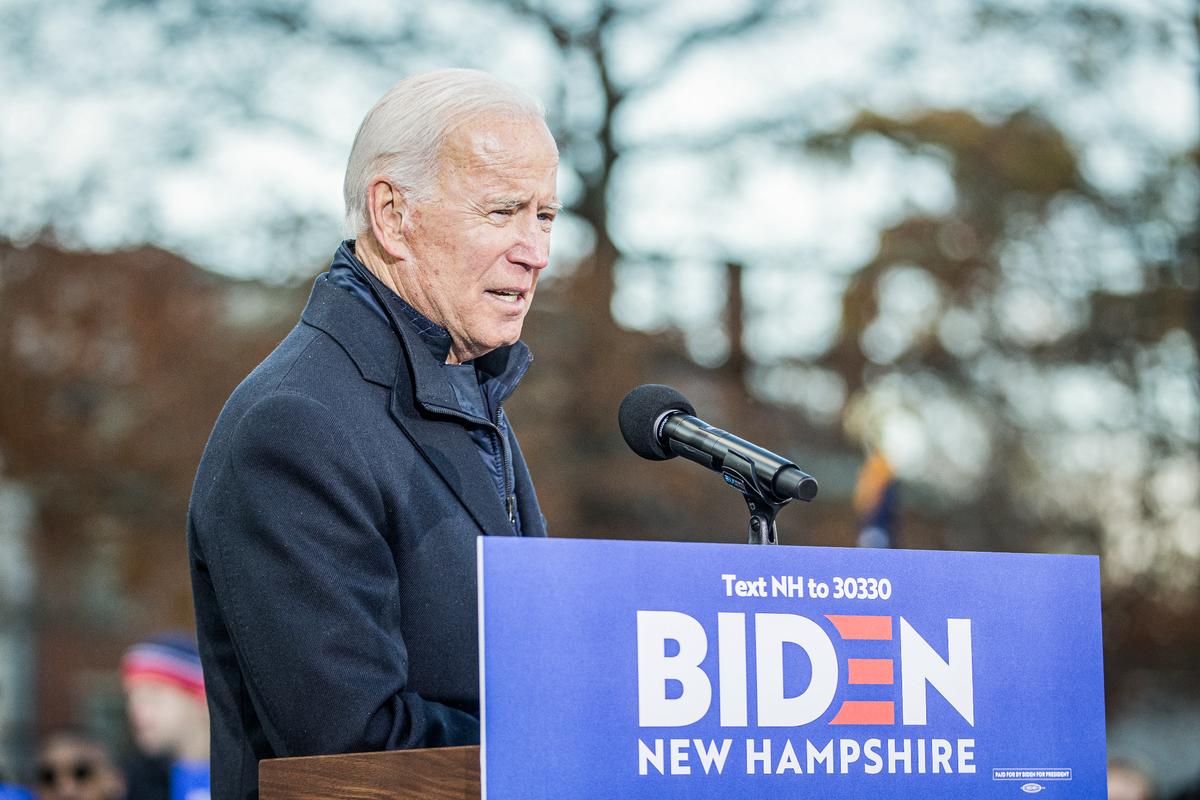 Democratic presidential candidate Joe Biden speaks at a rally after signing his official paperwork for the New Hampshire primary at the New Hampshire State House in Concord, N.H., on Nov. 8, 2019. (Scott Eisen/Getty Images)
