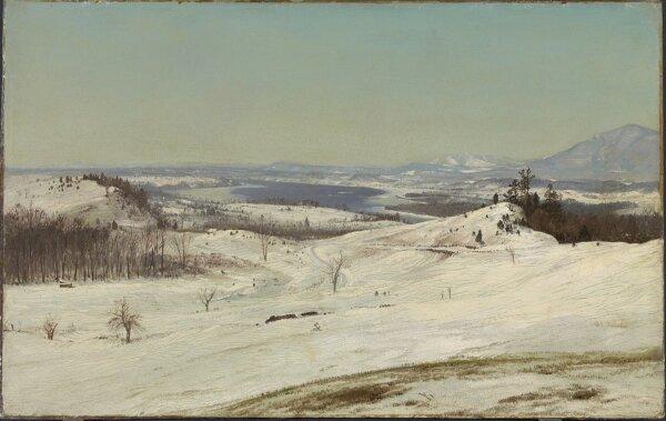 “View from Olana in the Snow” 1873, by Frederic Edwin Church. Oil on paper; 13 1/2 inches by 21 1/4 inches. The Lunder Collection; Colby College Museum of Art, in Waterville, Maine. (Public Domain)