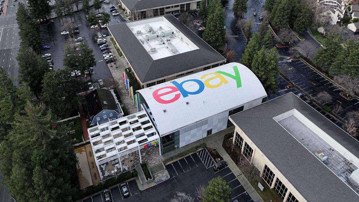 EBay Turns Down GameStop’s $55.5 Billion Takeover Proposal | USNN World News In an aerial view, the eBay logo is displayed on the roof of eBay headquarters on Jan. 24, 2024, in San Jose, Calif.. (Justin Sullivan/Getty Images)