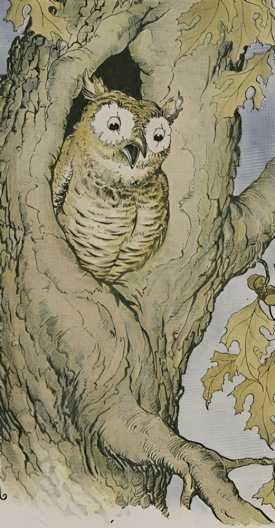 "The Owl and the Grasshopper," illustrated by Milo Winter, from “The Aesop for Children,” 1919. (PD-US)