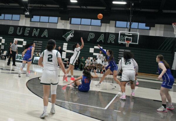 Buena Park High School junior Gloria Barrera makes a shot in a recent home game. (Courtesy of Alexis Martinez)
